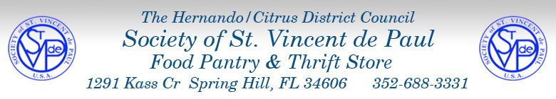 SVDP Hernando/Citrus District
Food Pantry & Thrift Store